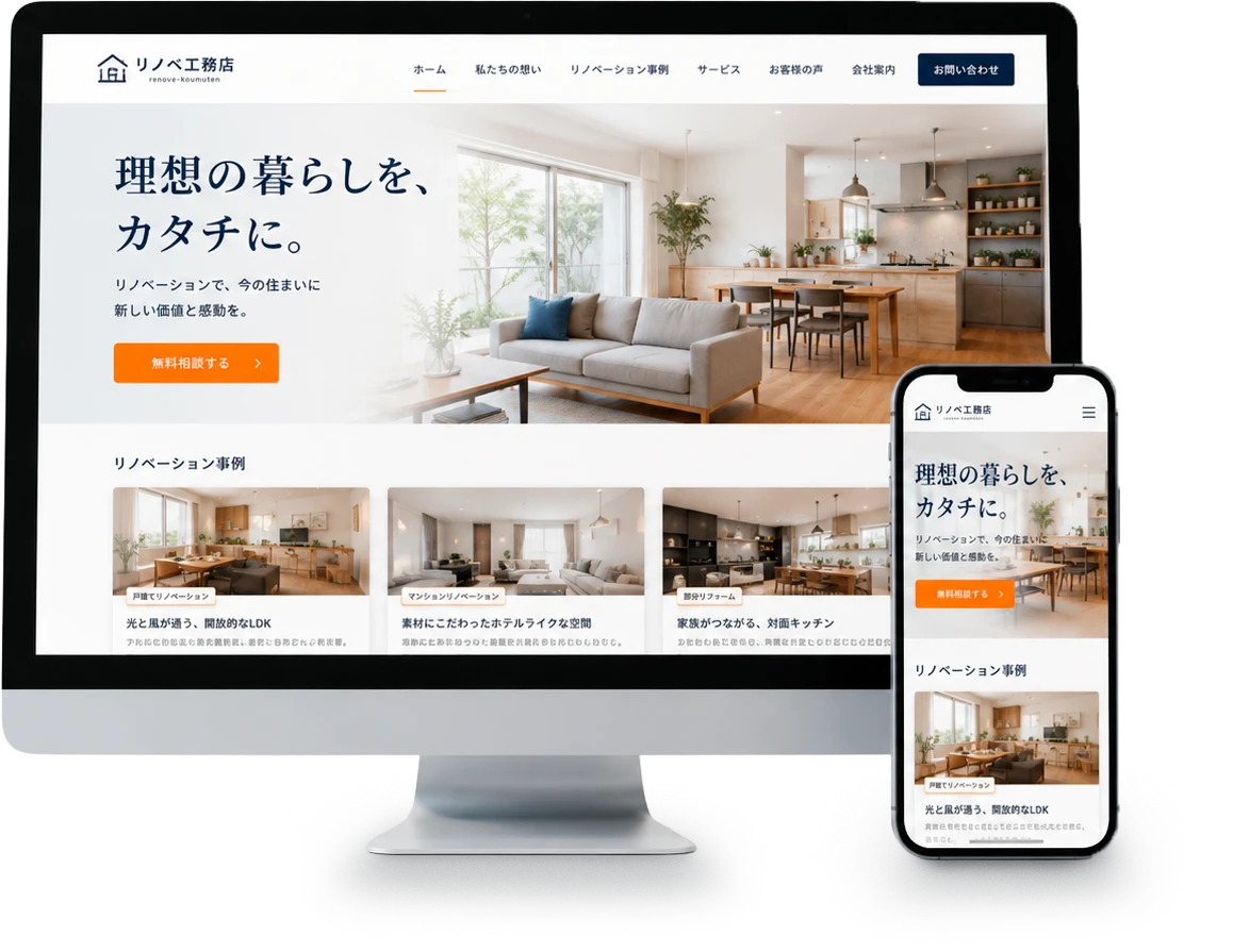 チョクウケで制作したホームページのPC・スマホ表示